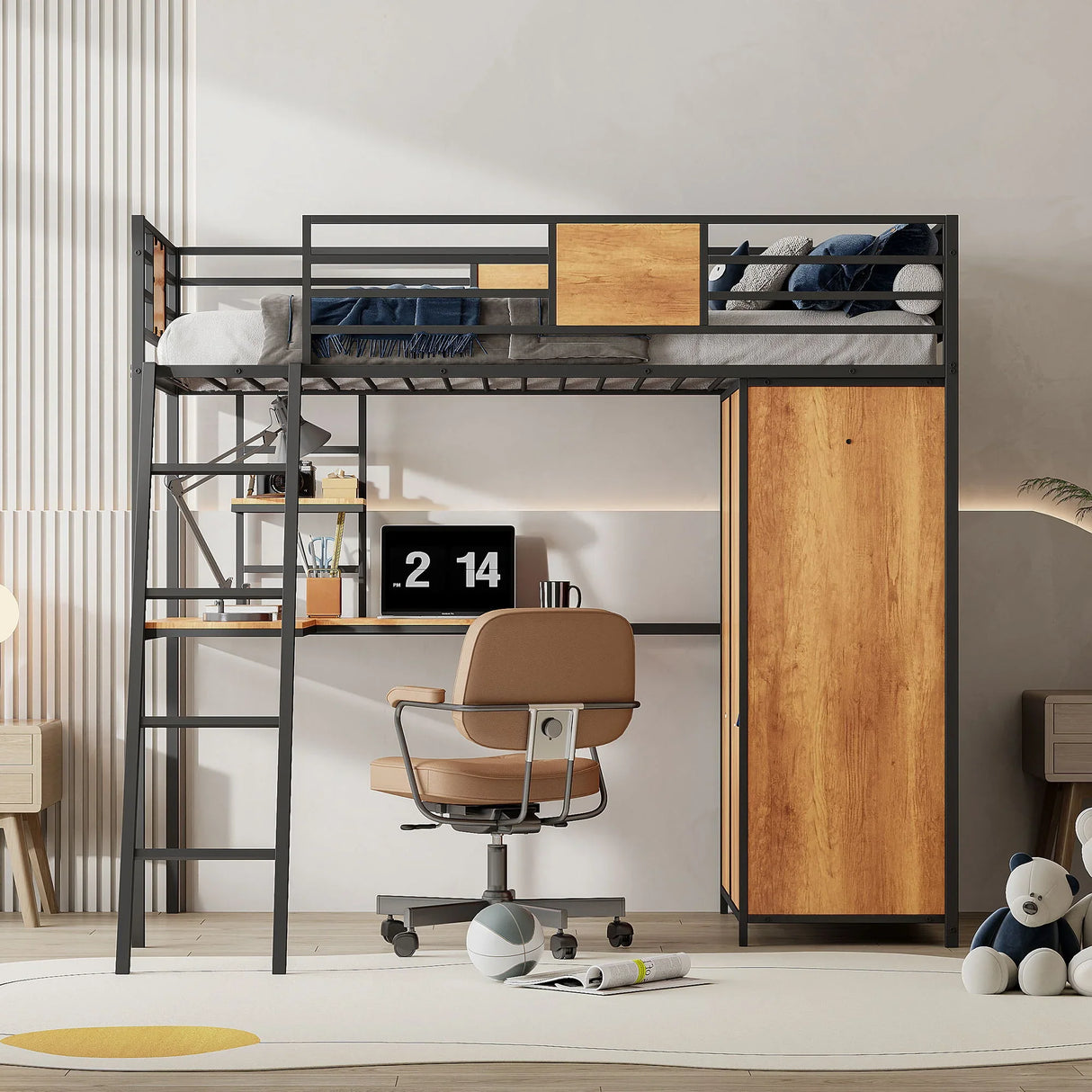 Loft Bed With L Shape Desk And Wardrobe - Furniture Home Direct