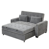 Upholstered Loveseat with Pull Out Sofa, Two Throw Pillows, Dual USB Charging Port And Adjustable Backrest - Gray - Furniture Home Direct