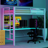 Gaming Metal Loft Bed Frame With LED Light, USB Charge Station And Desk - Furniture Home Direct