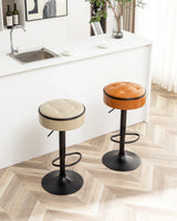 Bar Stool Round Tufted PU Leather Adjustable Height Brown - Furniture Home Direct