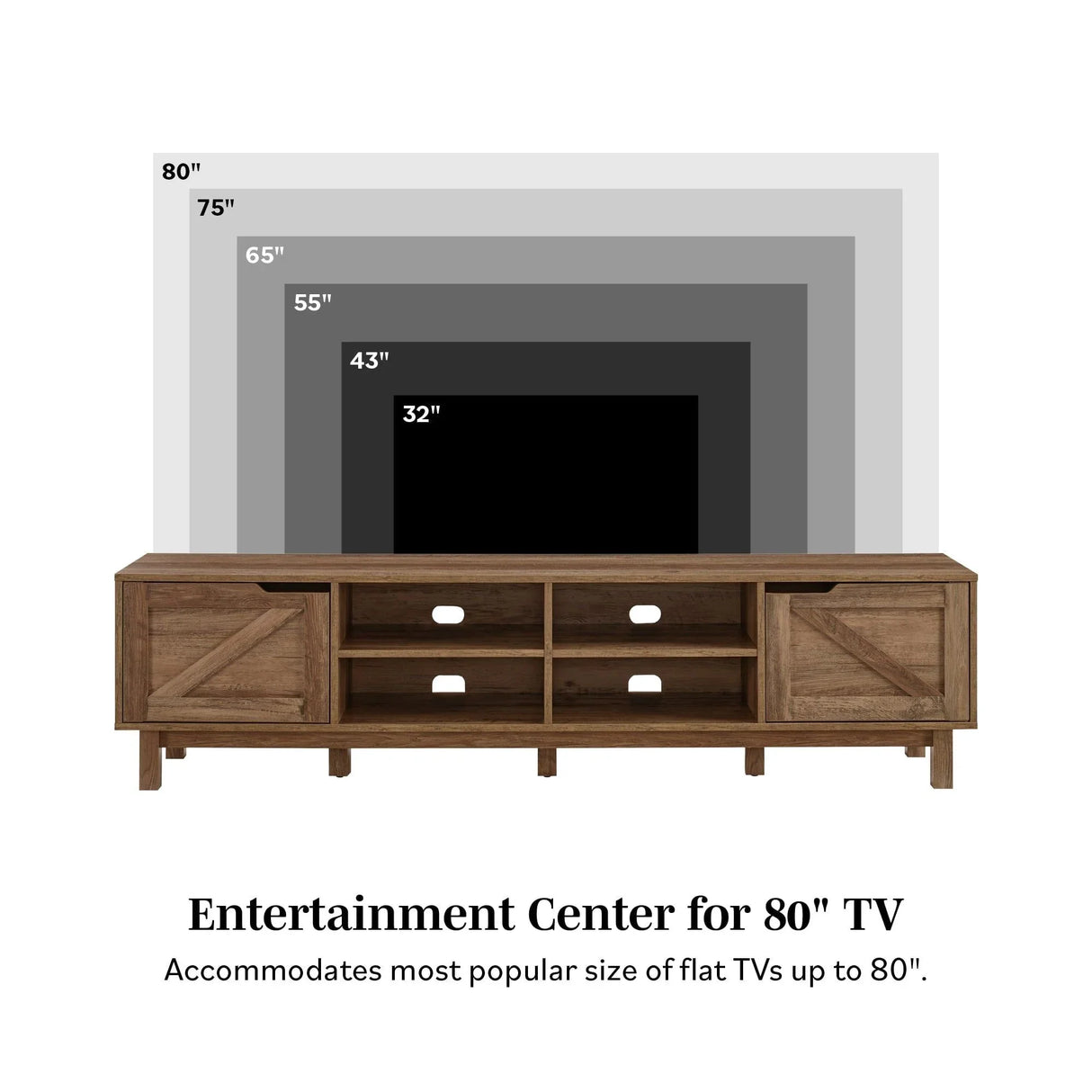 Rustic Barndoor Open-Storage TV Stand For TVs Up To 80" - Furniture Home Direct