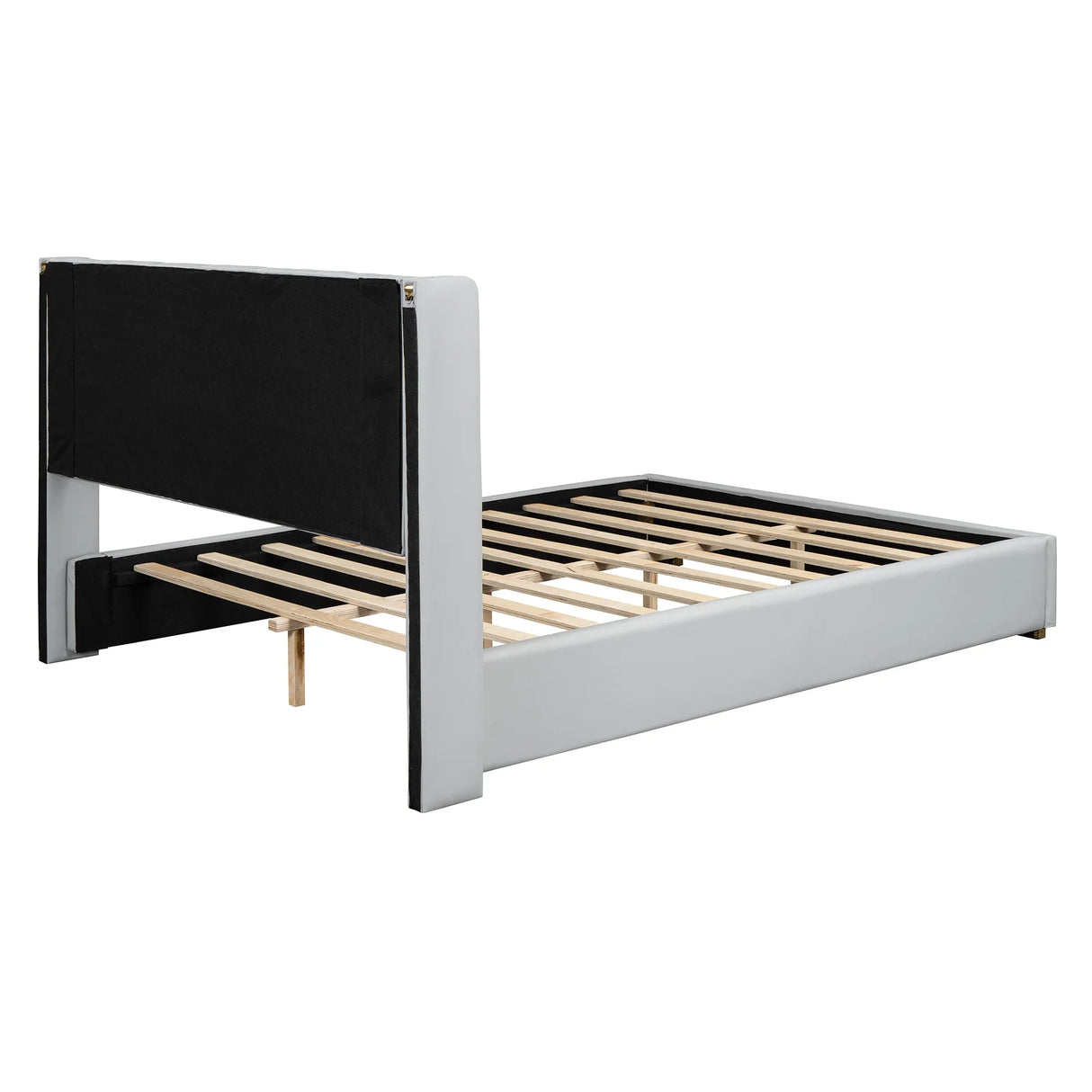 Full Size Upholstered Platform Bed Metal Strips Off White - Furniture Home Direct