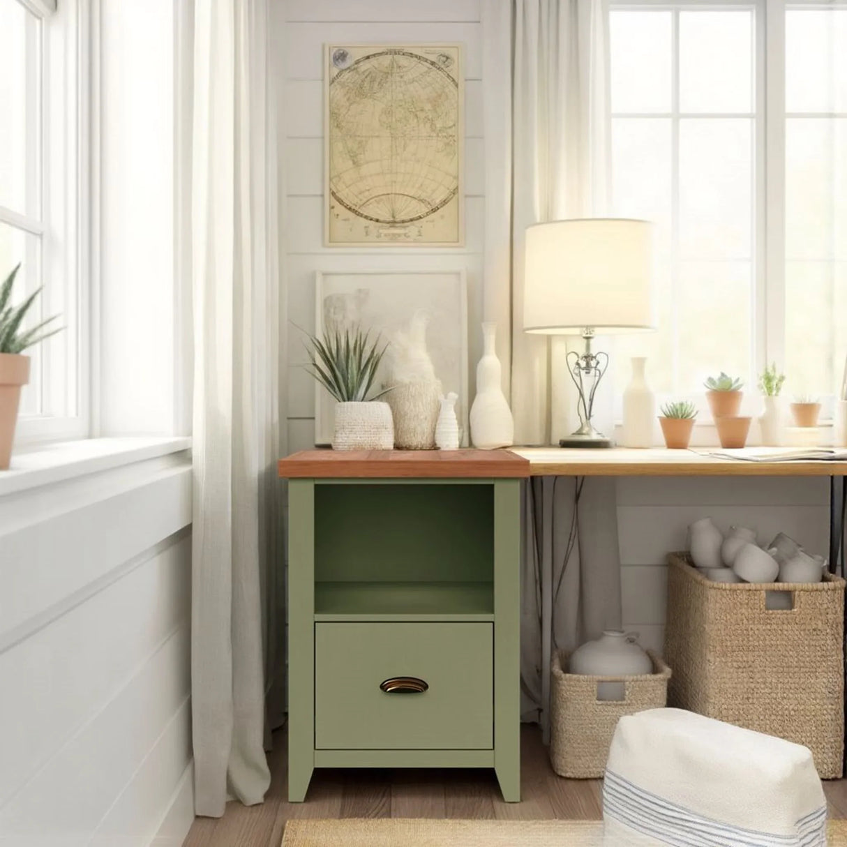 Vineyard - Drawer File - Sage Green, Fruitwood - Furniture Home Direct