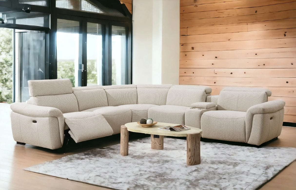 Sectional Sofa Boucle Power Reclining With Cupholder Beige - Furniture Home Direct