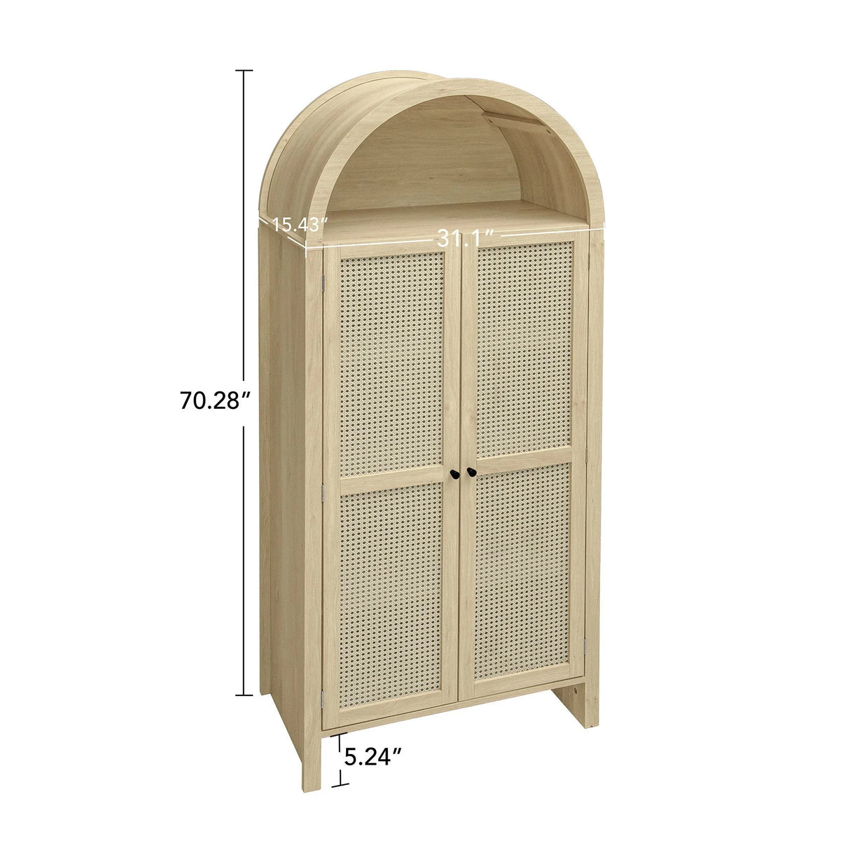 Tall Arched Kitchen Pantry, Arched Storage Display Cabinet With 2 Drawers & Adjustable Shelves, Rattan Door Versatile Storage Cabinet For Kitchen, Dining Room - Natural - Furniture Home Direct