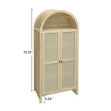 Tall Arched Kitchen Pantry, Arched Storage Display Cabinet With 2 Drawers & Adjustable Shelves, Rattan Door Versatile Storage Cabinet For Kitchen, Dining Room - Natural - Furniture Home Direct