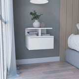Floating Nightstand Wall Mounted With Single Drawer And 2 Tier Shelf - White - Furniture Home Direct