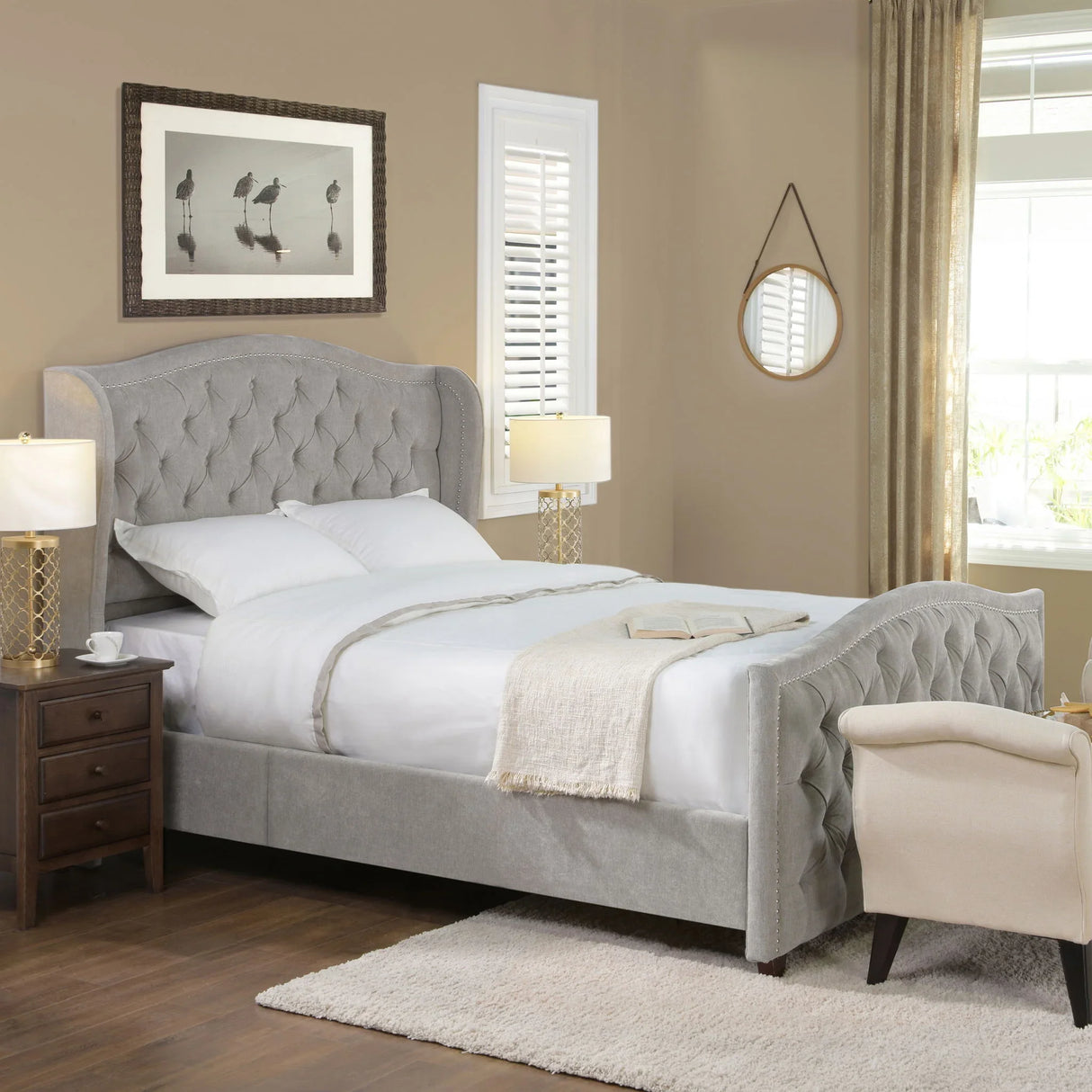 Marcella - Upholstered Shelter Headboard Bed Set - Furniture Home Direct