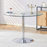 Dining Table Round Glass Top With Chrome Pedestal Silver - Furniture Home Direct