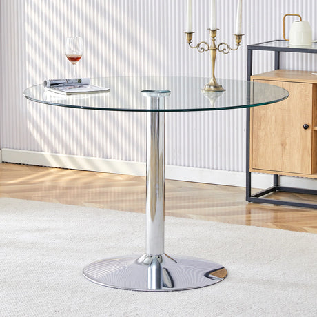 Dining Table Round Glass Top With Chrome Pedestal Silver - Furniture Home Direct