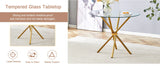 Dining Table Round Glass Top With Gleaming Golden Base Gold - Furniture Home Direct
