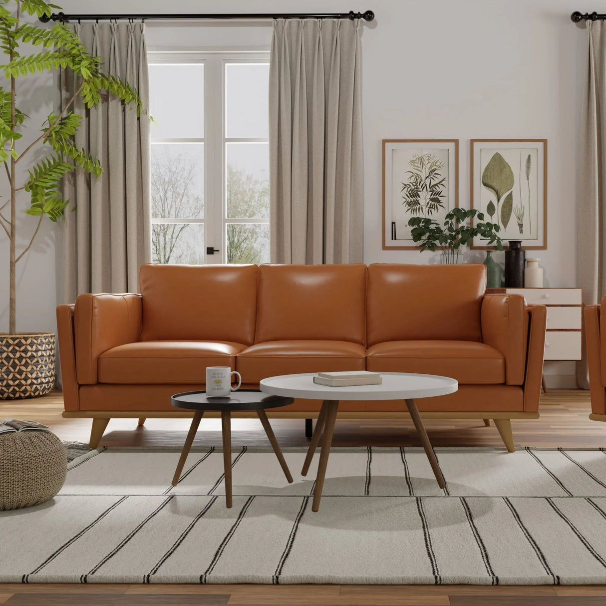 Modern Leather Sofa - Caramel - Furniture Home Direct