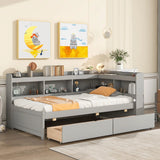 Twin Bed With L-Shaped Bookcases, Drawers - Furniture Home Direct