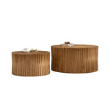Vintage Fashion Style Cylindrical Nesting Coffee Table Set With Vertical Textured Embossed Design - Natural - Furniture Home Direct