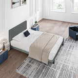 Modern Upholstered Platform Bed Frame With Button Tufted Linen Fabric Headboard - Furniture Home Direct