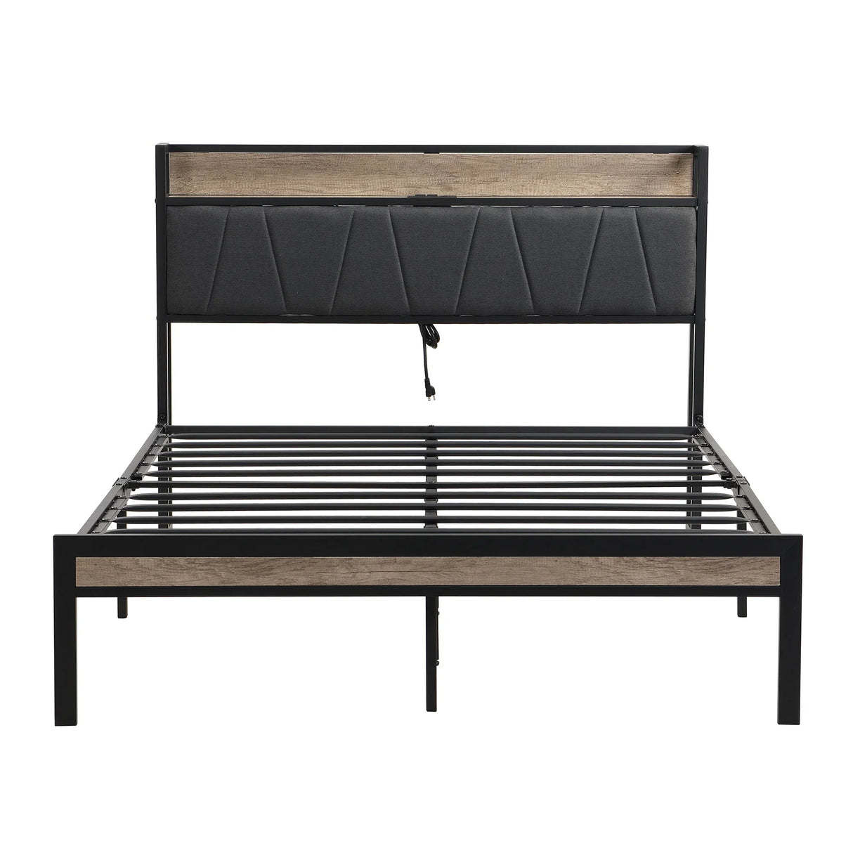 Modern Bed Frame With LED Lights, Upholstered Headboard, USB Charging - Furniture Home Direct