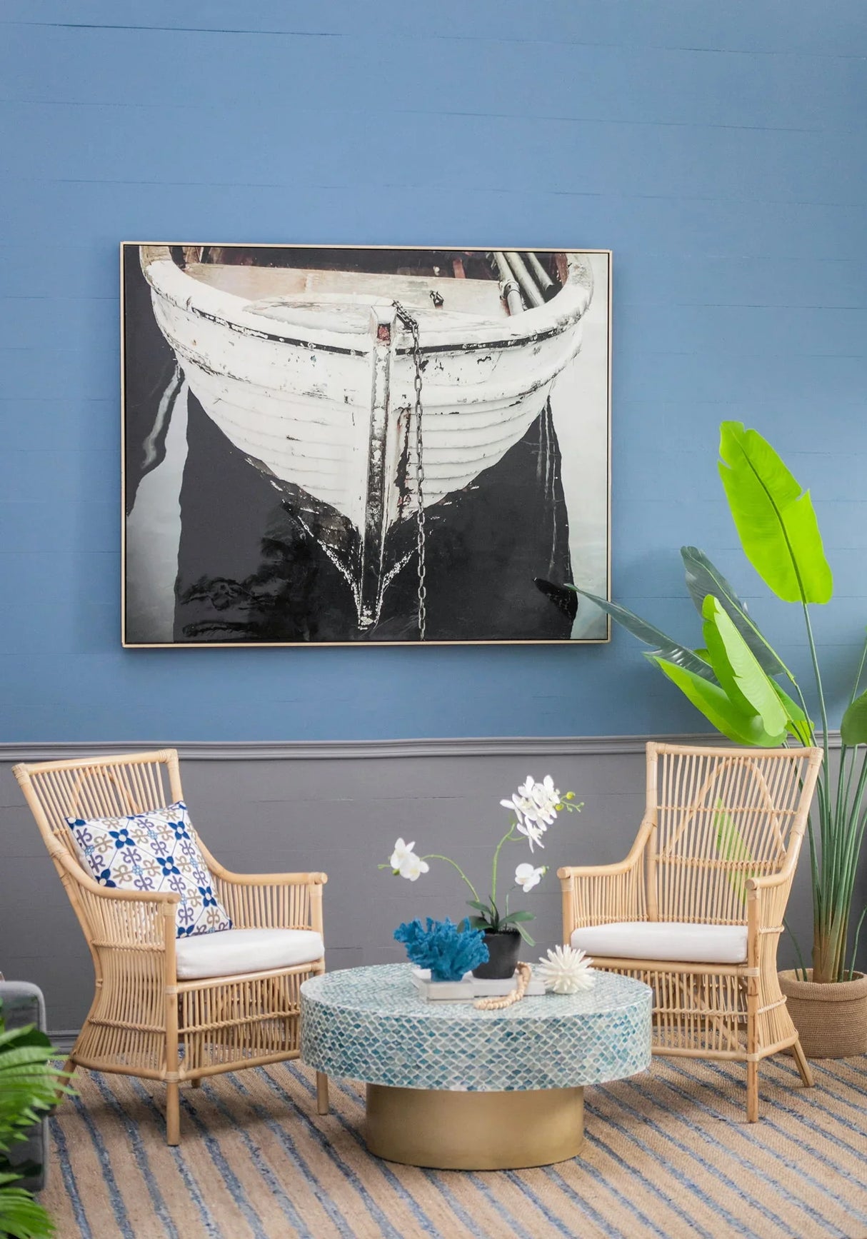 Large And Rectangular Wall Art With Frame, Wall Decor For Living Room - White / Blue - Furniture Home Direct