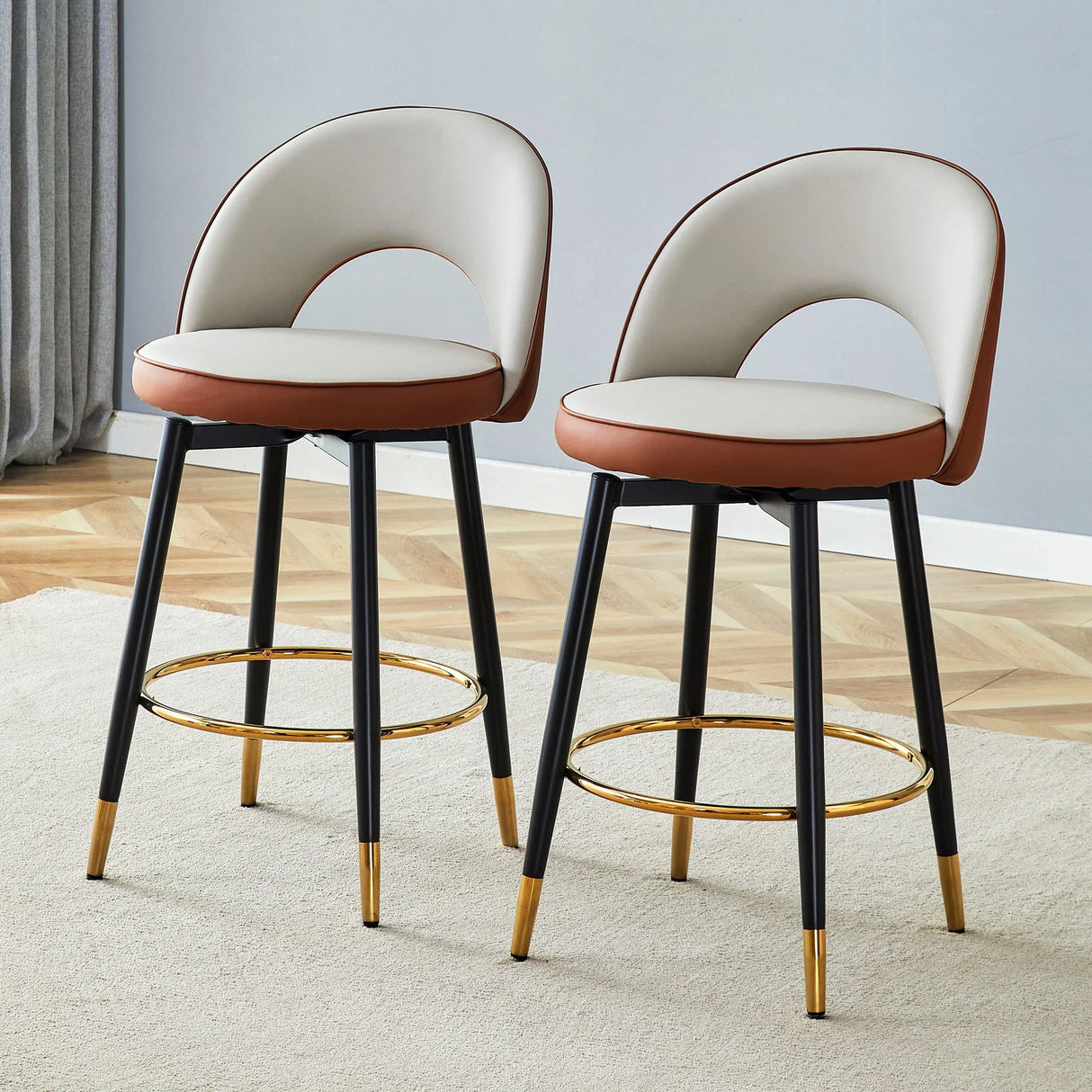 Upholstered Rotatable Bar Chair With Metal Legs For Dining Room - Furniture Home Direct