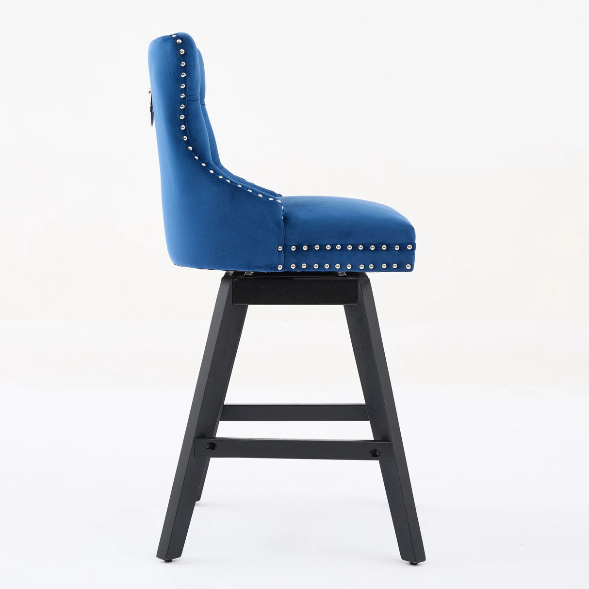 Bar Stools Swivel Velvet Tufted Nailhead Trim Set of 2 Blue - Furniture Home Direct