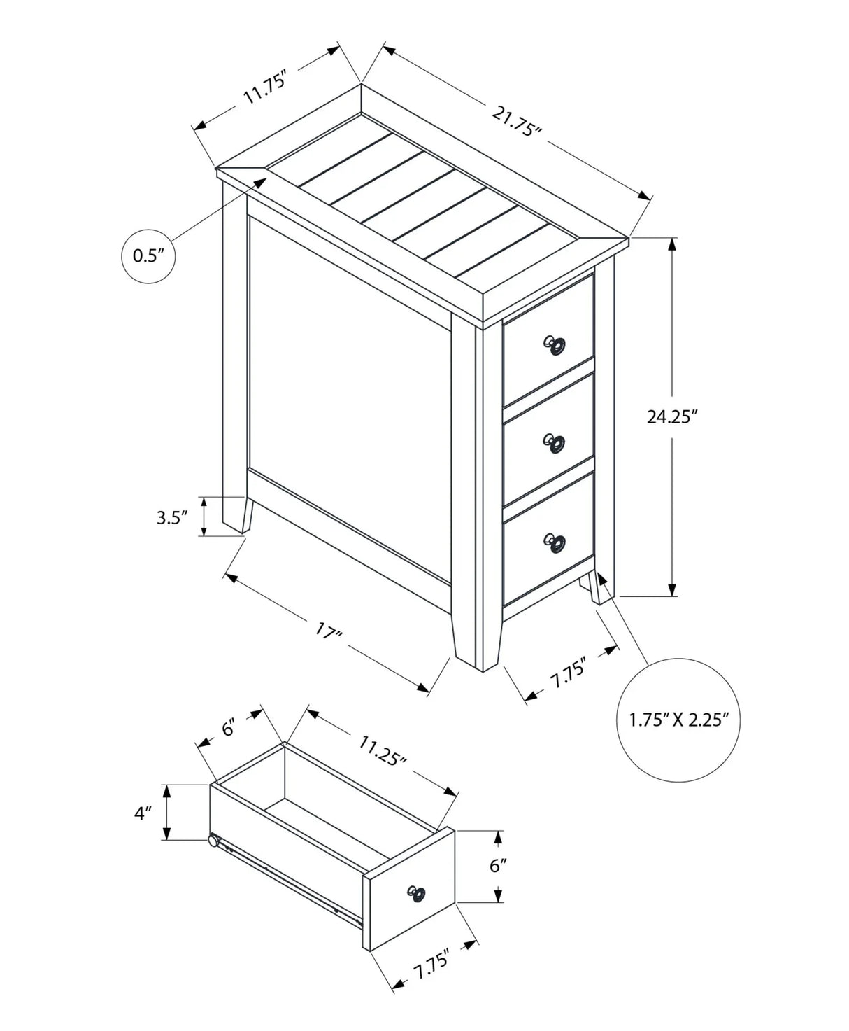 Accent End Table, Storage Drawer, Transitional Design - Furniture Home Direct