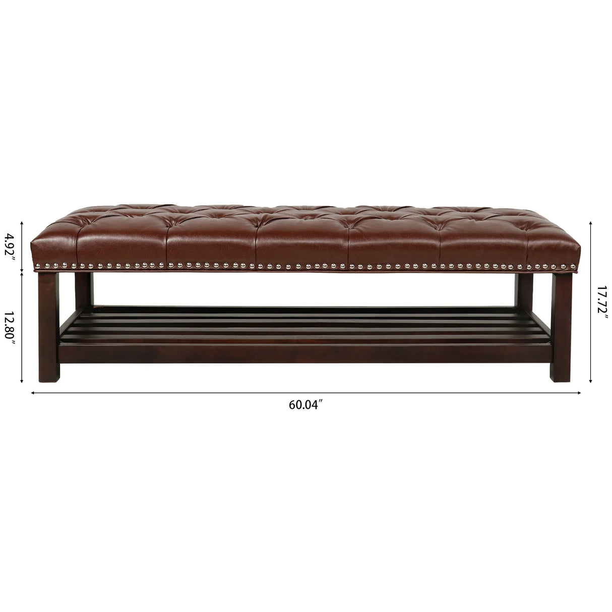 Bedroom End Of Bed Bench Tufted Upholstered End Of Bed Bench End Of Bed Entrance Shoe Bench With Nailhead Trim And Shelf Bedroom Upholstered Leather Bench Living Room Shoe Rack Footstool - Furniture Home Direct