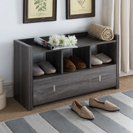 Shoe Entry Bench With Three Shelves, One Drawer With Divided Compartment - Furniture Home Direct