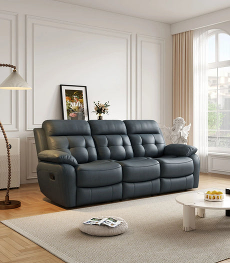 Genuine Leather Non Power Reclining Sofa With Drop Down Table, Stainless Steel Cupholders And Magazine Bag - Furniture Home Direct