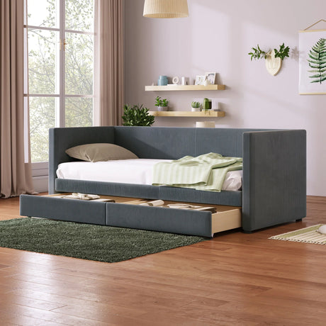 Corduroy Daybed With Two Drawers And Wood Slat - Furniture Home Direct
