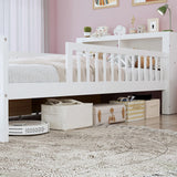 Bed With Headboard Storage Rack, 2 Under Bed Drawers, 3 Side Guardrails For Safety - Furniture Home Direct