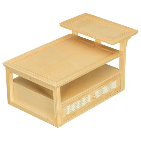 Coffee Table With 1 Storage Shelf, 2 Tabletops And 1 Rattan Drawer - Furniture Home Direct