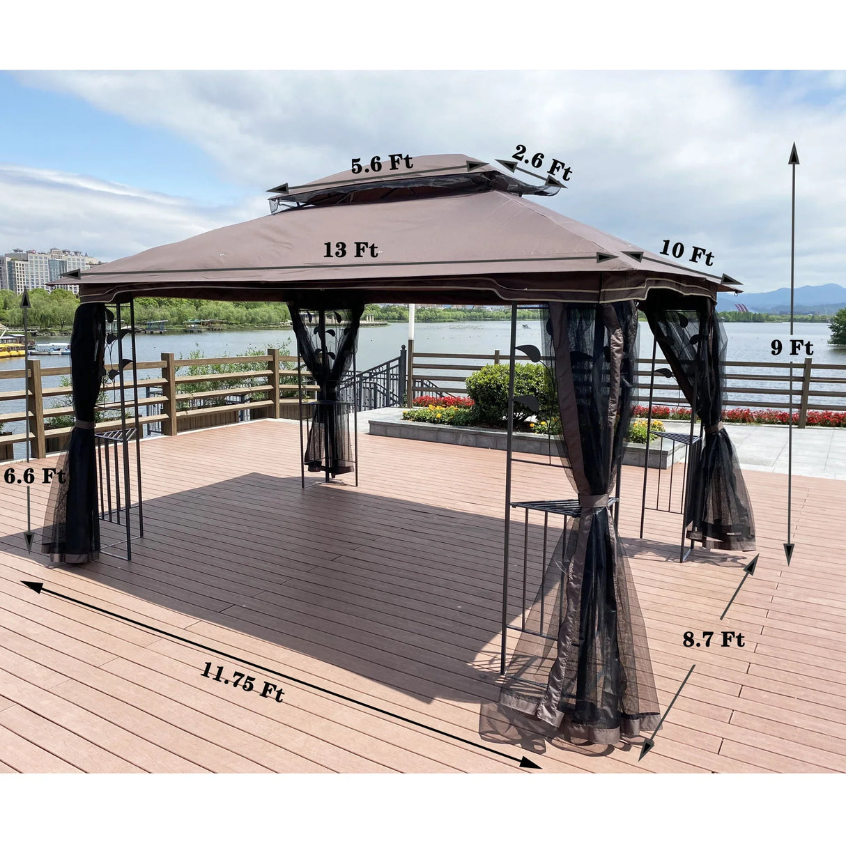 Patio Gazebo Tent With Ventilated Double Roof And Mosquito Net For Backyard Or Garden - Furniture Home Direct