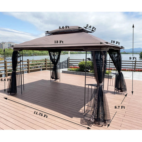 Patio Gazebo Tent With Ventilated Double Roof And Mosquito Net For Backyard Or Garden - Furniture Home Direct
