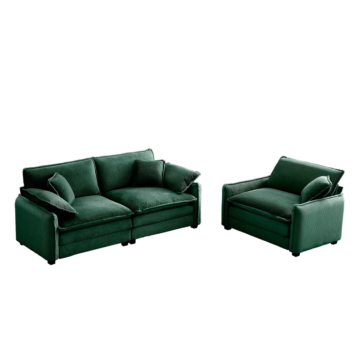 Loveseat and Chair Set - Green Corduroy - Furniture Home Direct