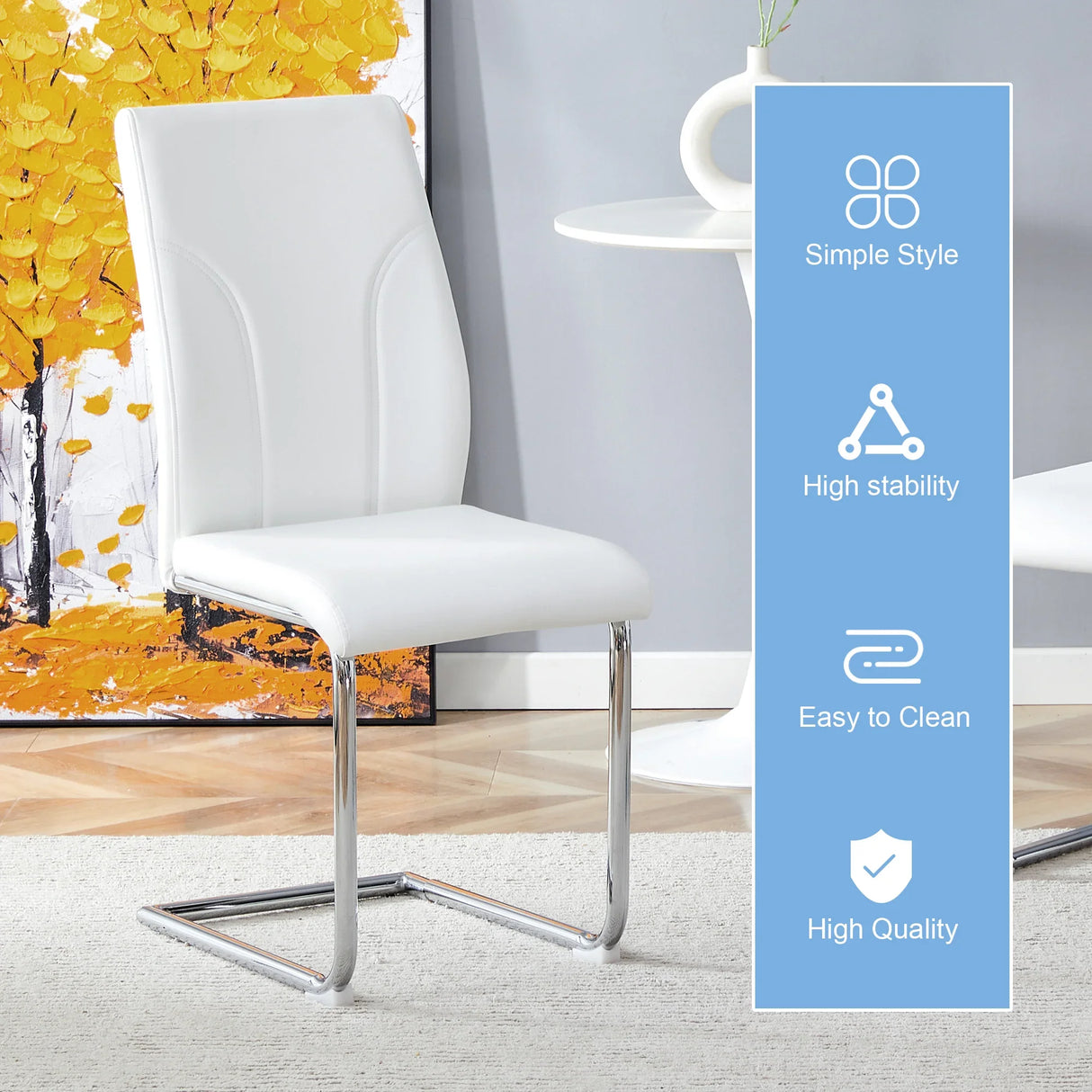 Dining Chairs Set Contemporary PU Upholstered Chrome White - Furniture Home Direct