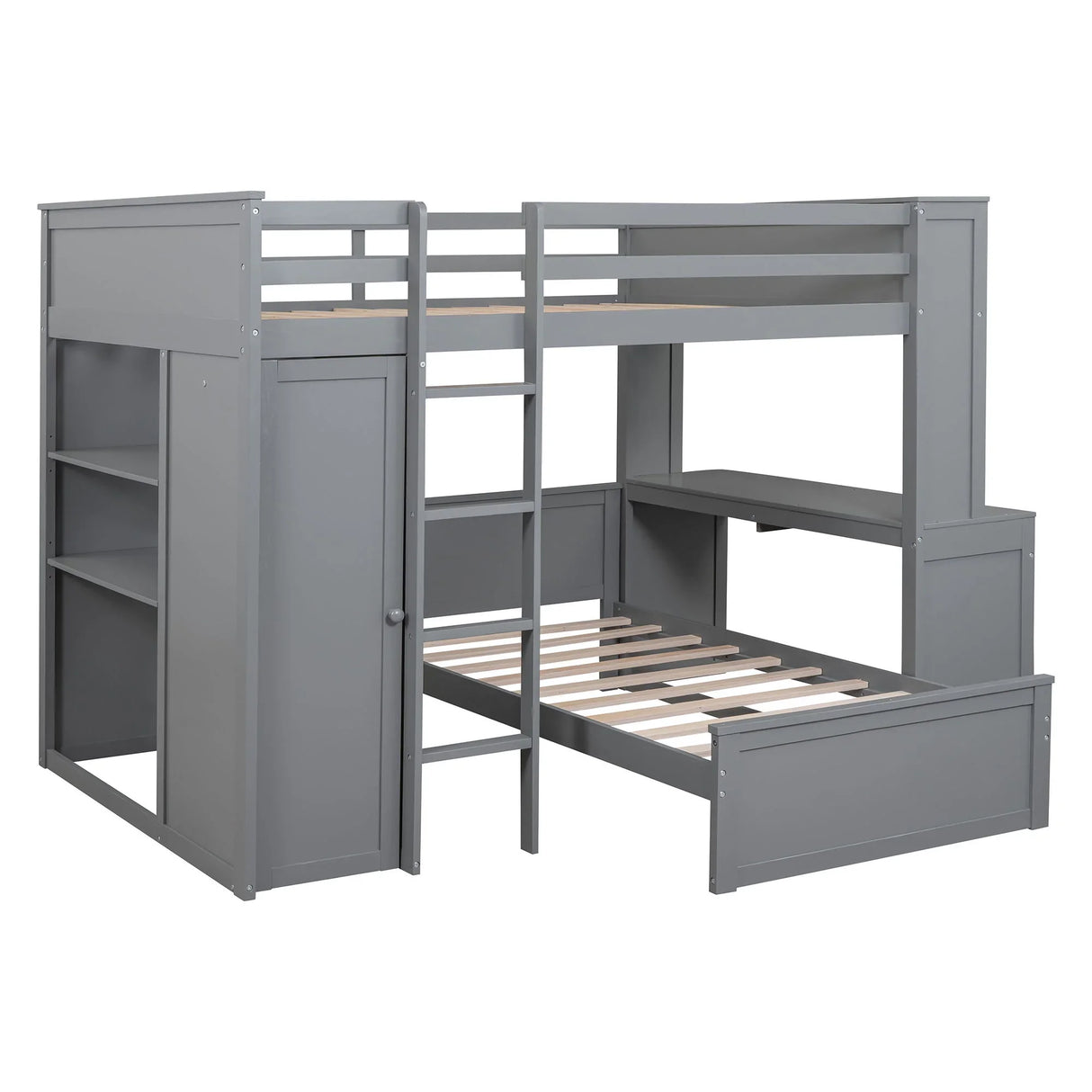 Loft Bed With A Twin Size Standalone Bed, Shelves, Desk, And Wardrobe - Furniture Home Direct