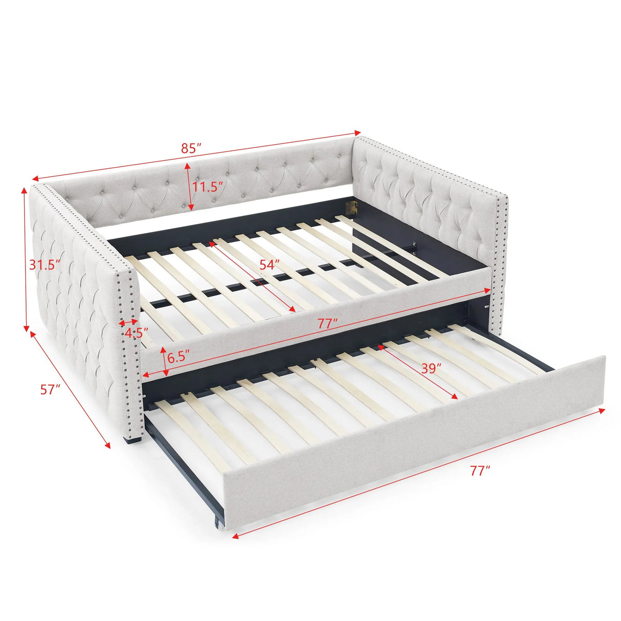 Inspired Upholstered Daybed With Trundle, Button Tufted - Furniture Home Direct