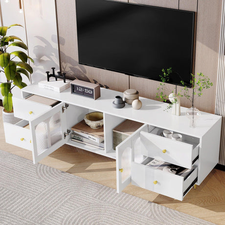 Modern TV Stand With Glass Door, 4 Drawers And 2 Cabinets - Furniture Home Direct