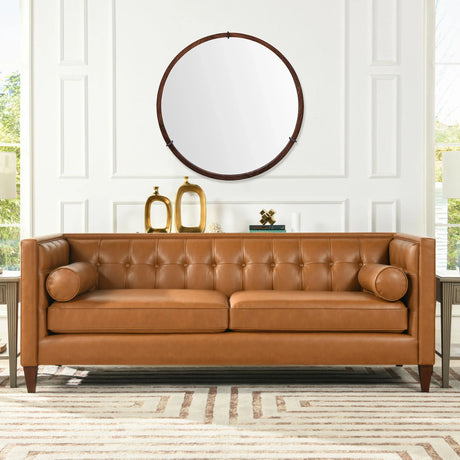 Hausen - Mid-Century Modern Round Accent Wall Mirror - Brown Walnut - Furniture Home Direct