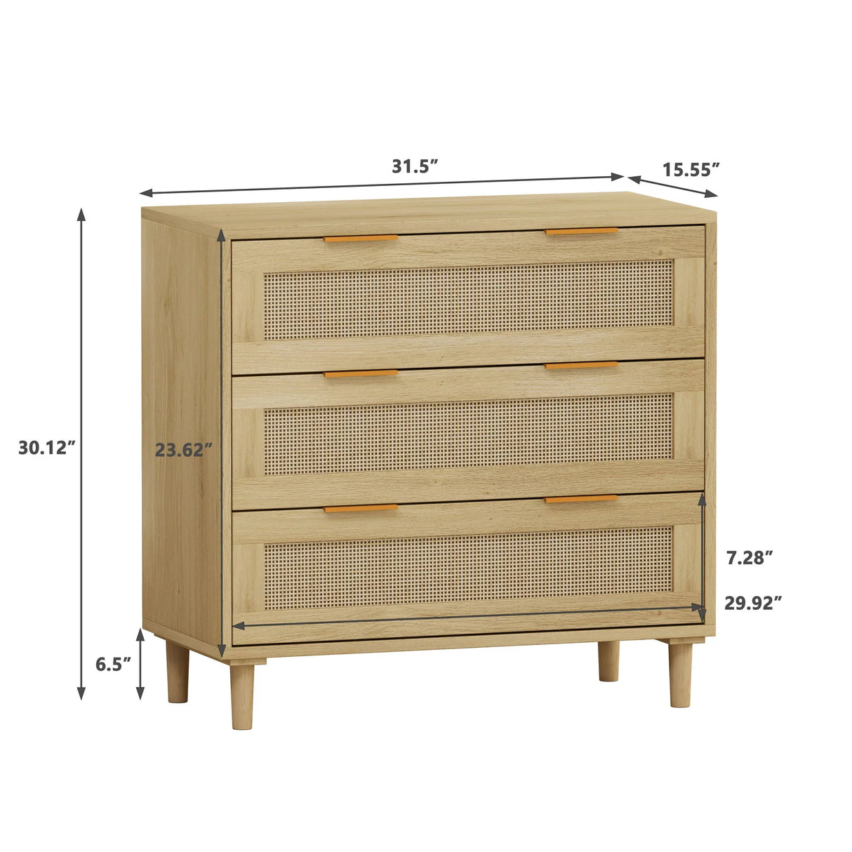 3 Drawers Rattan Storage Cabinet Rattan Drawer, For Bedroom, Living Room, Dining Room, Hallways (Set of 2) - Oak - Furniture Home Direct