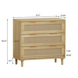 3 Drawers Rattan Storage Cabinet Rattan Drawer, For Bedroom, Living Room, Dining Room, Hallways (Set of 2) - Oak - Furniture Home Direct