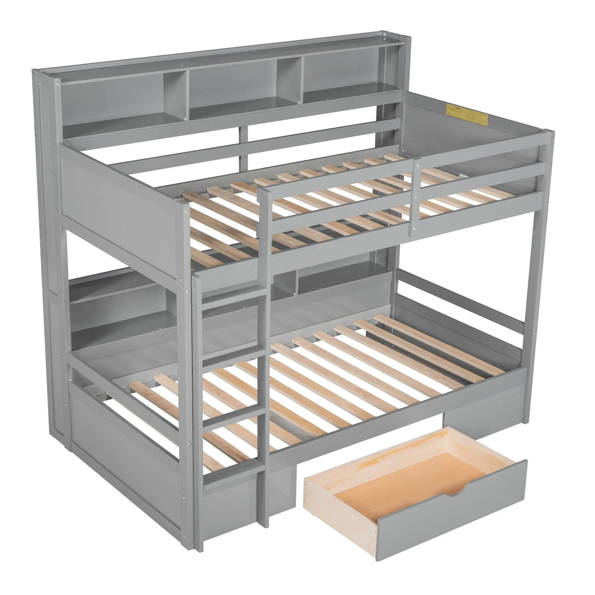 Twin Size Bunk Bed With Built-In Shelves Beside Both Upper And Down Bed And Storage Drawer - Furniture Home Direct