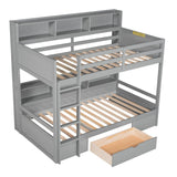 Twin Size Bunk Bed With Built-In Shelves Beside Both Upper And Down Bed And Storage Drawer - Furniture Home Direct