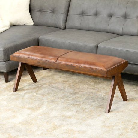 Chad - Mid-Century Modern Leather Bench - Brown / Tan - Furniture Home Direct