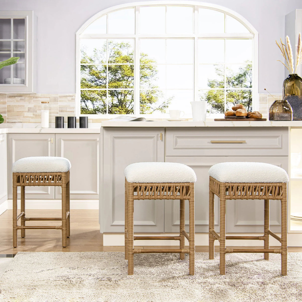 Lucia - Backless Upholstered Counter Stool With Frame - Ivory White - Furniture Home Direct
