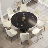 Modern Artificial Stone Round Metal Iron Base Dining Table, Can Accommodate 8 People, (Not Including Chairs) - Black - Furniture Home Direct