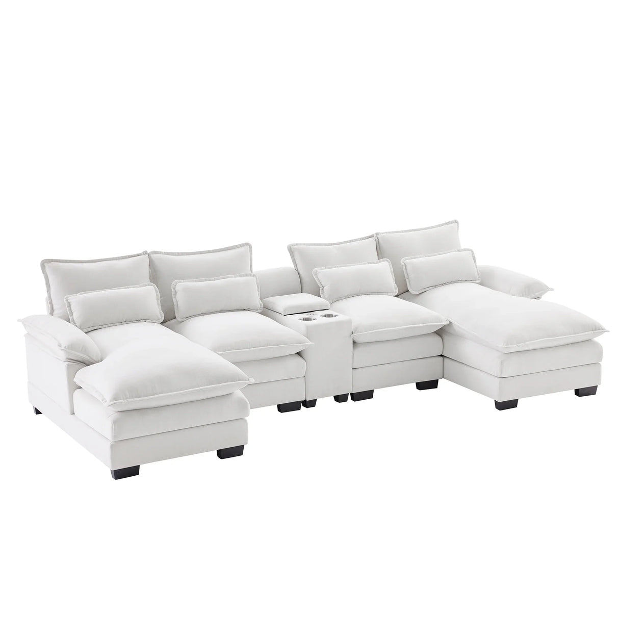 U Shaped Sectional Sofa With Console And Cupholders White - Furniture Home Direct