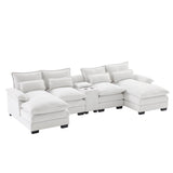 U Shaped Sectional Sofa With Console And Cupholders White - Furniture Home Direct