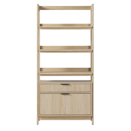 Transitional Wide Reeded Bookshelf With Drawers On Bottom - Furniture Home Direct