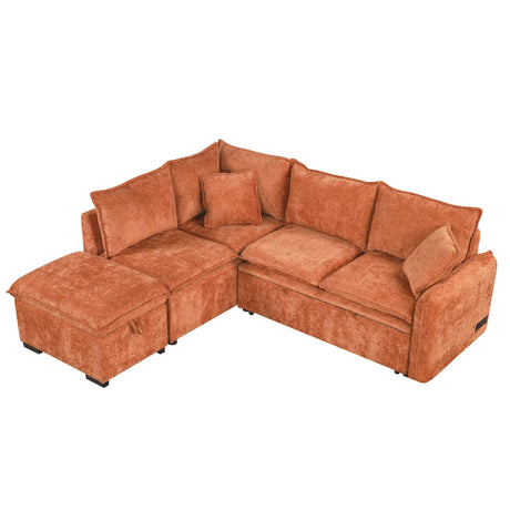 Convertible Sofa Bed Sectional Sofa Sleeper L-Shaped Sofa With A Storage Ottoman, Two Pillows, Two Power Sockets And Two USB Ports For Living Room - Furniture Home Direct