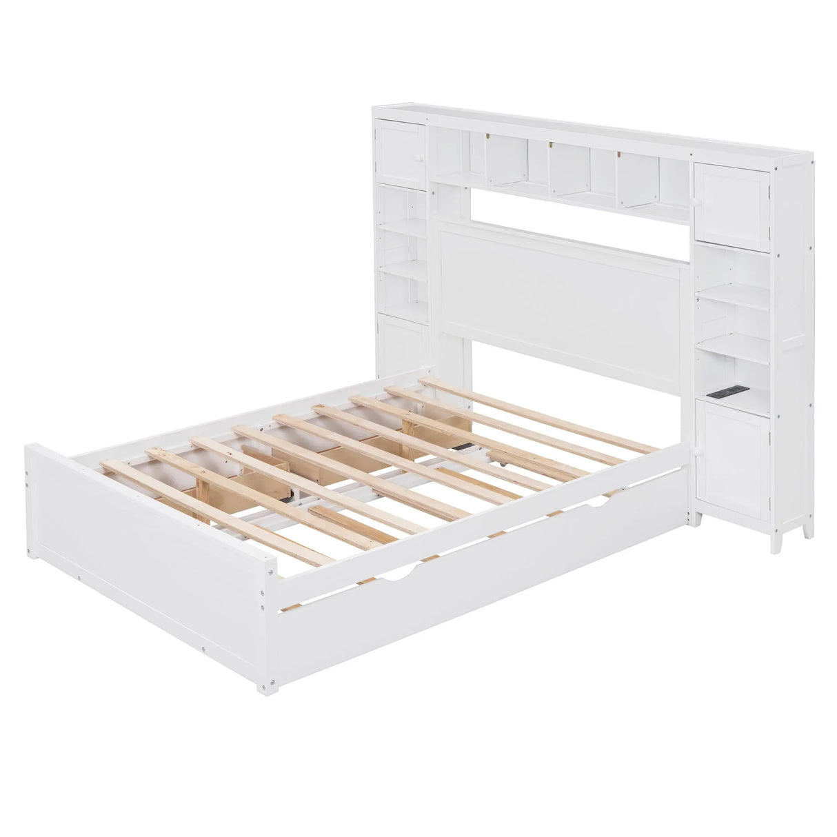 Bed With All In One Cabinet, Shelf And Sockets, Trundle - Furniture Home Direct